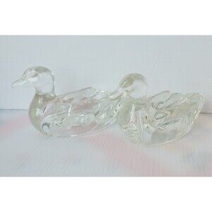 Vintage Lot Of 2  glass DUCK Personal ASHTRAY Pipe Holder Clear Trinket Dish 3"
